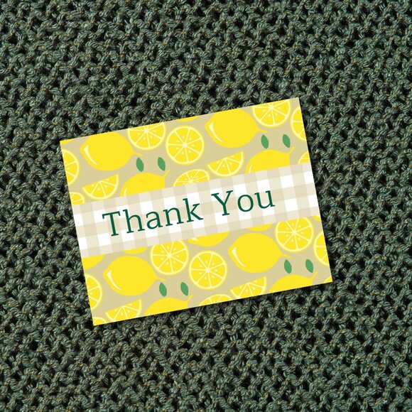 'Summer Lemon Plaid', Front and Back Personalized to You Thank You Cards - Picture 2 of 10